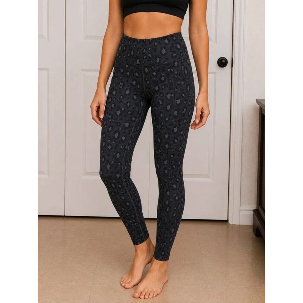 Reebok Black Leopard Print High-Rise Pocket Leggings Women's Small S Workout
